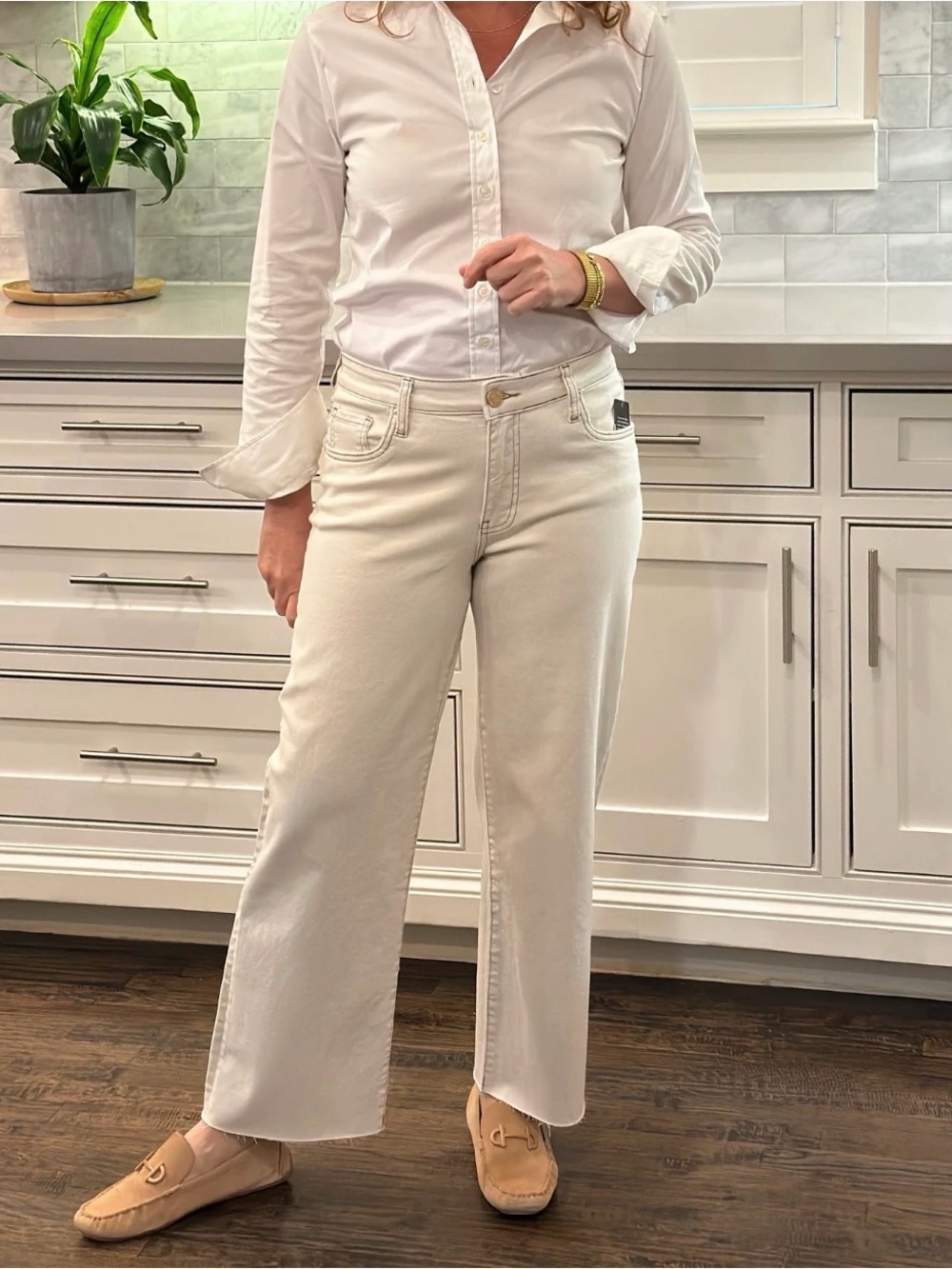 Kut from the Kloth Charlotte High Rise Cream Wide-Leg Pants